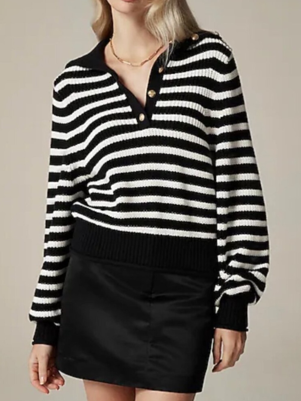 J. Crew Ribbed Button Collar Striped Sweater